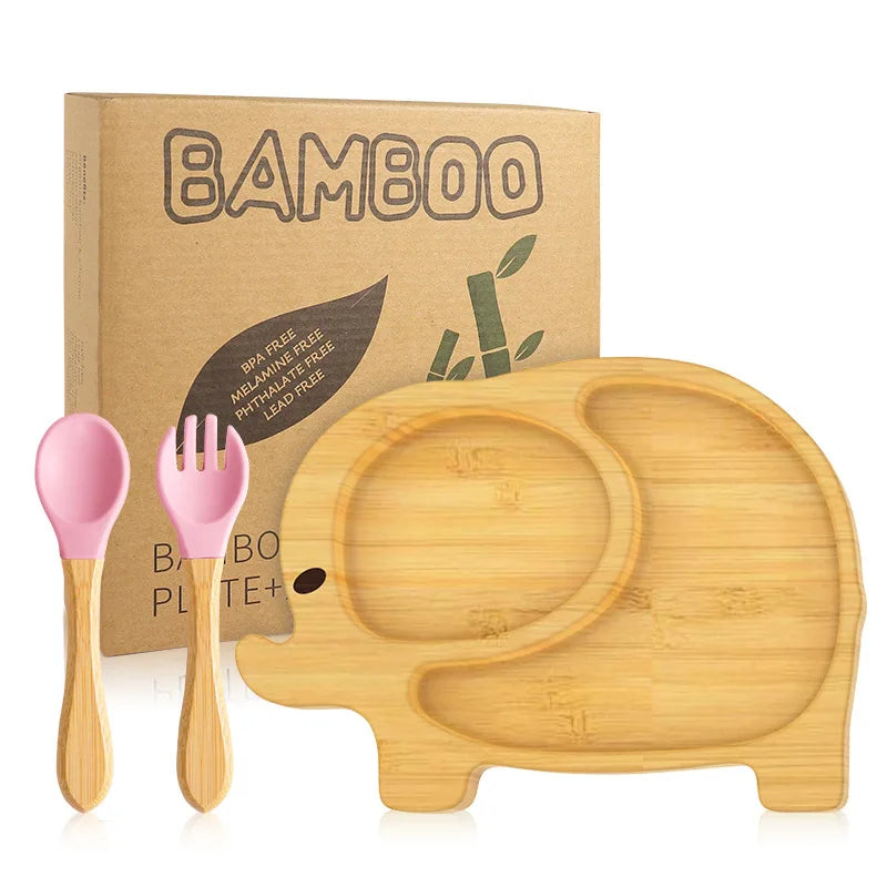 Ellie Bamboo Suction Plate & Utensils Set – Perfect for Baby Weaning