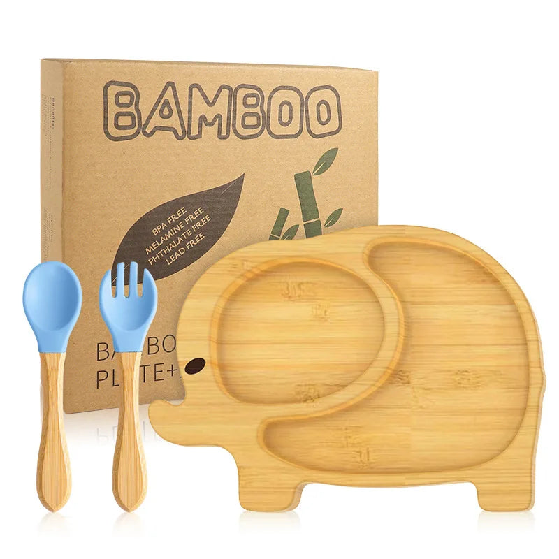 Ellie Bamboo Suction Plate & Utensils Set – Perfect for Baby Weaning