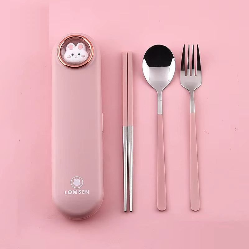 Bunny & Bear Stainless Steel Cutlery Set – Spoon, Fork & Chopsticks