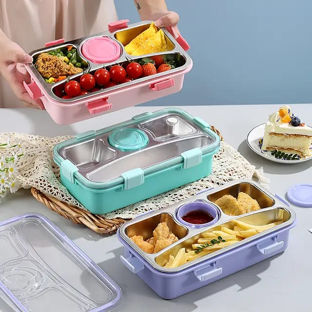 Bento Buddy 3 Compartment Stainless Steel Lunch Box with Bowl – For Solid Food